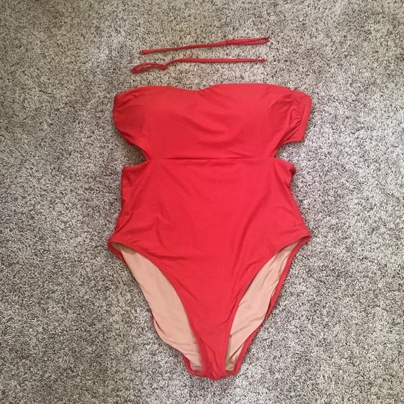 J. Crew Womens Cutout Tie Back One Piece Swimsuit size 12 Red - Picture 4 of 7